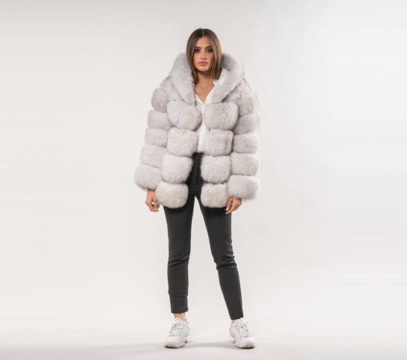 Hooded White Fox Fur Jacket