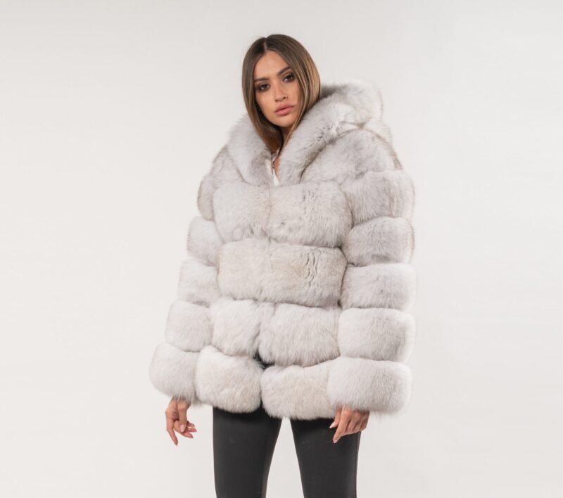Hooded White Fox Fur Jacket - Image 2