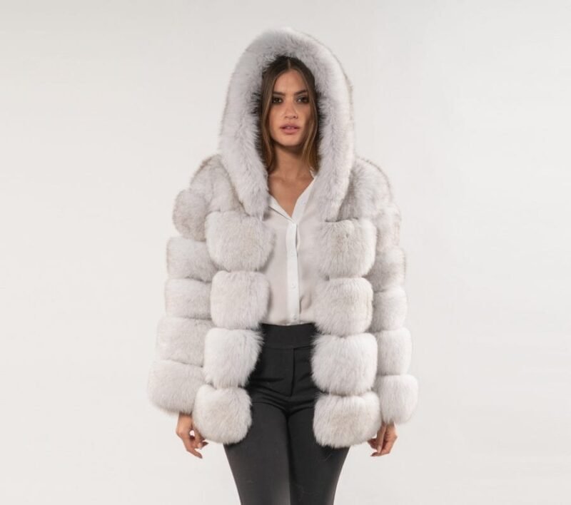 Hooded White Fox Fur Jacket - Image 3
