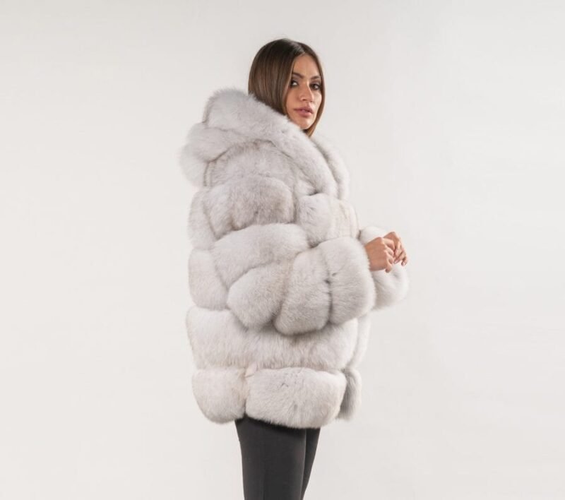Hooded White Fox Fur Jacket - Image 4