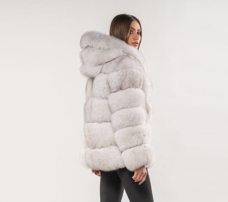 Hooded White Fox Fur Jacket - Image 5