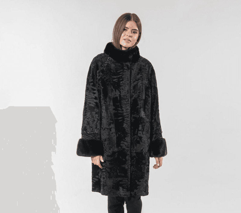 Luxe Mink Detailed Astrakhan Fur Coat