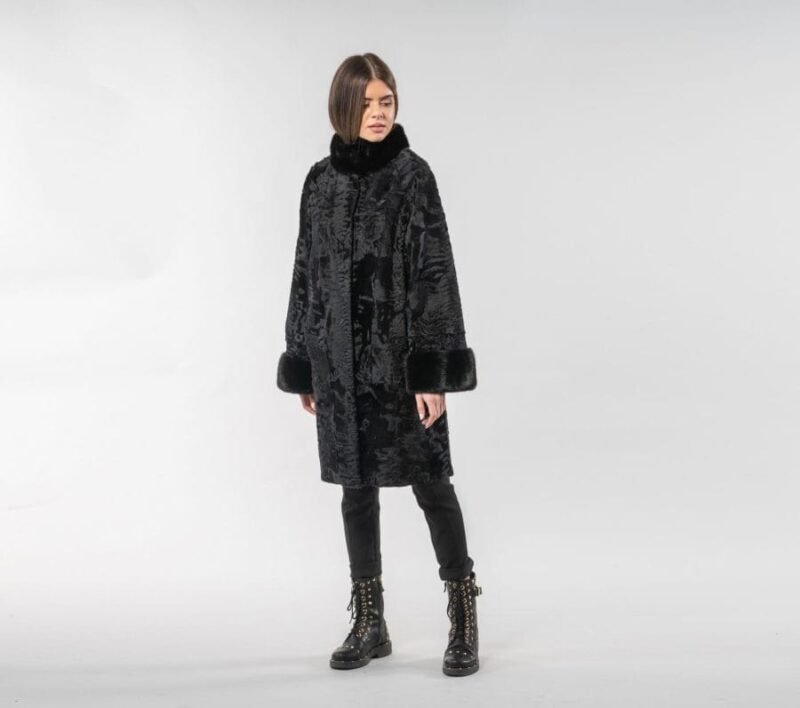 Luxe Mink Detailed Astrakhan Fur Coat - Image 2