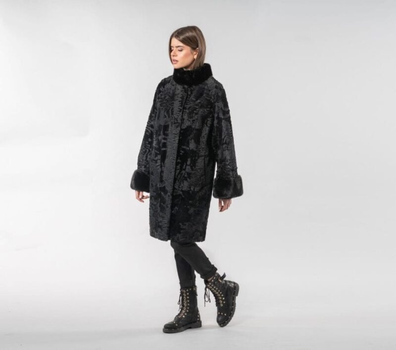Luxe Mink Detailed Astrakhan Fur Coat - Image 3