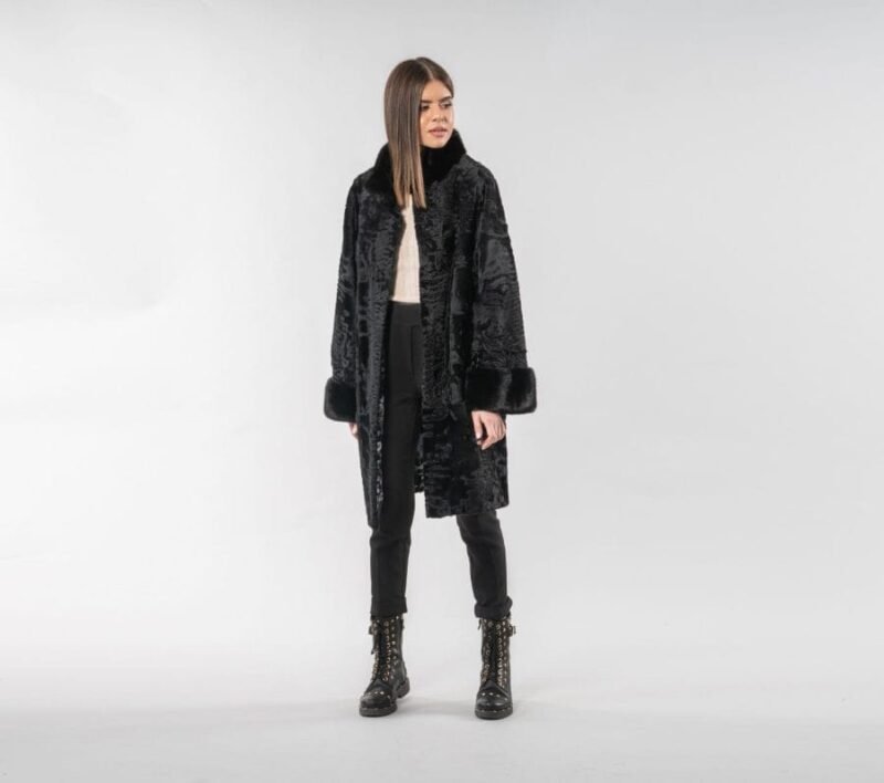 Luxe Mink Detailed Astrakhan Fur Coat - Image 4
